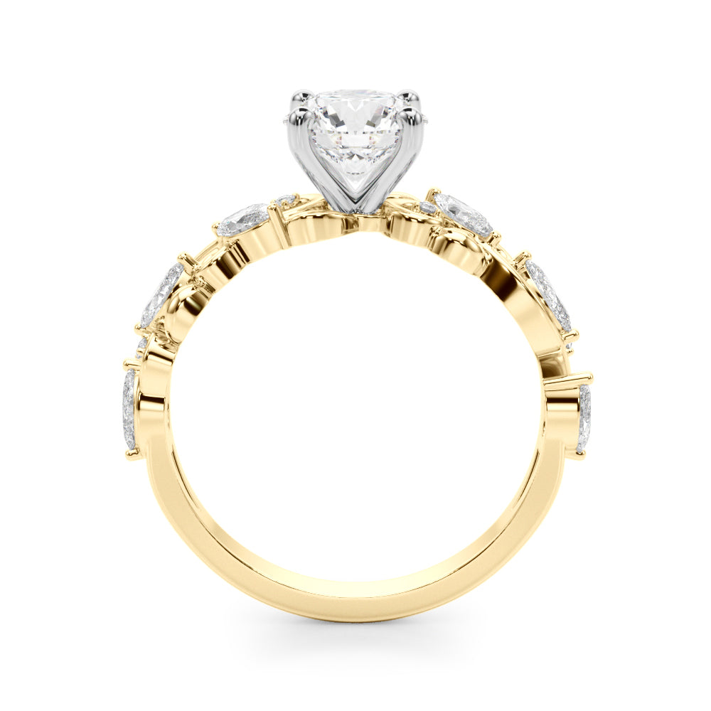 1.00CT 14K  Round Cut Diamond Engagement Ring Accented With Marquise Sidestones - View 3
