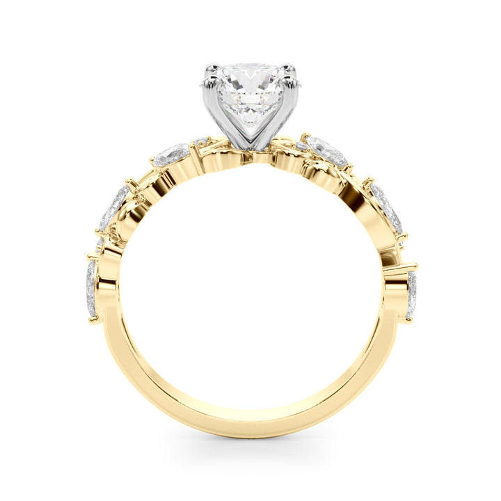 1.00CT 14K  Round Cut Diamond Engagement Ring Accented With Marquise Sidestones - View 3