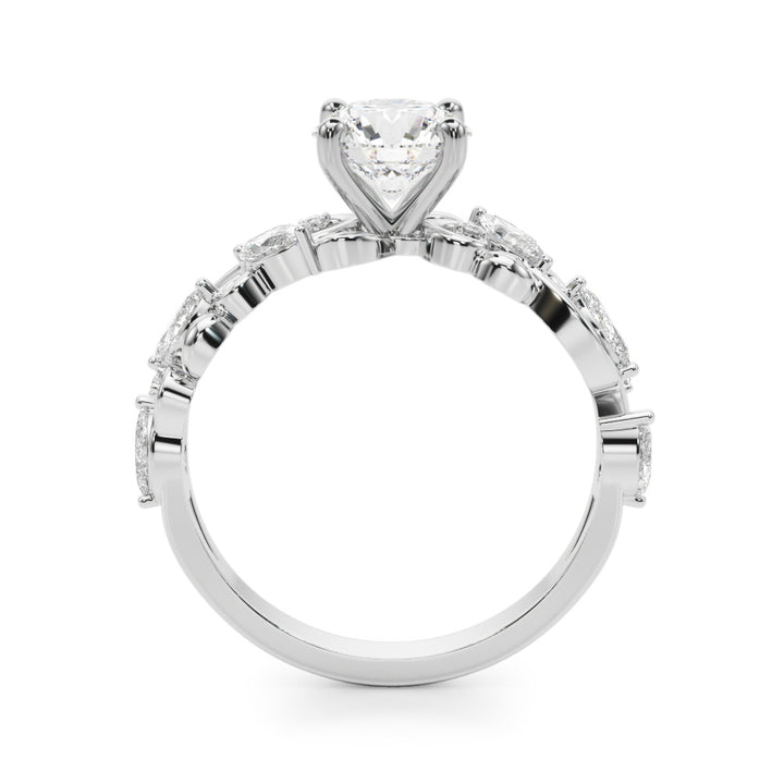1.00CT 14K  Round Cut Diamond Engagement Ring Accented With Marquise Sidestones - View 1