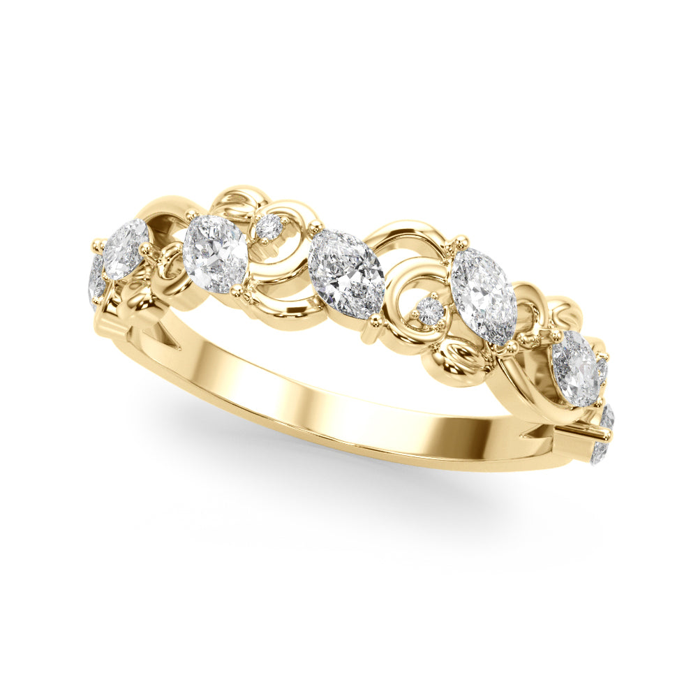 0.50CTW 14K  Gold Scroll Design Band With Marquise and Round Diamonds