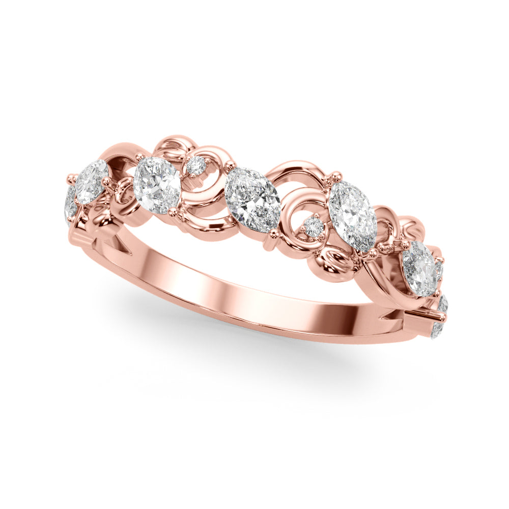 0.50CTW 14K  Gold Scroll Design Band With Marquise and Round Diamonds