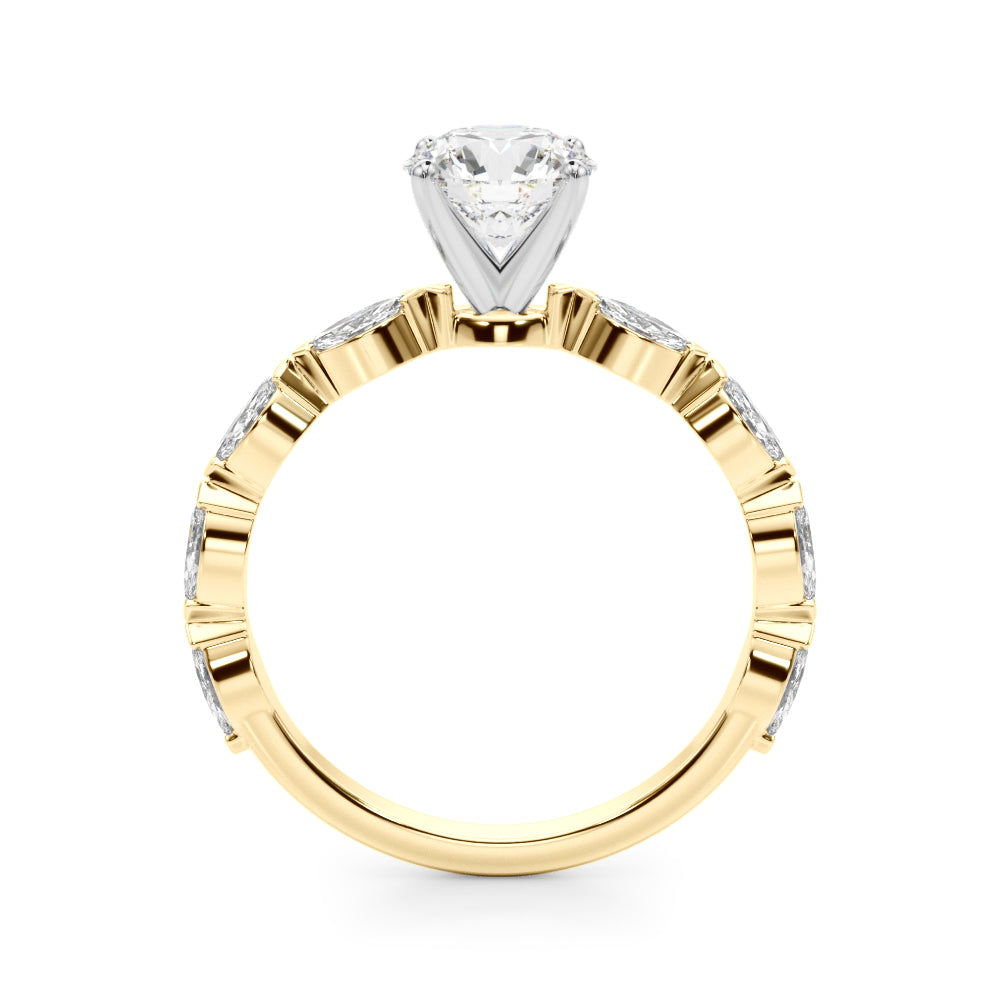 1.00CT 14K  Round Cut Diamond Engagement Ring With Bezel Set Marquise Sidestones - View 3
