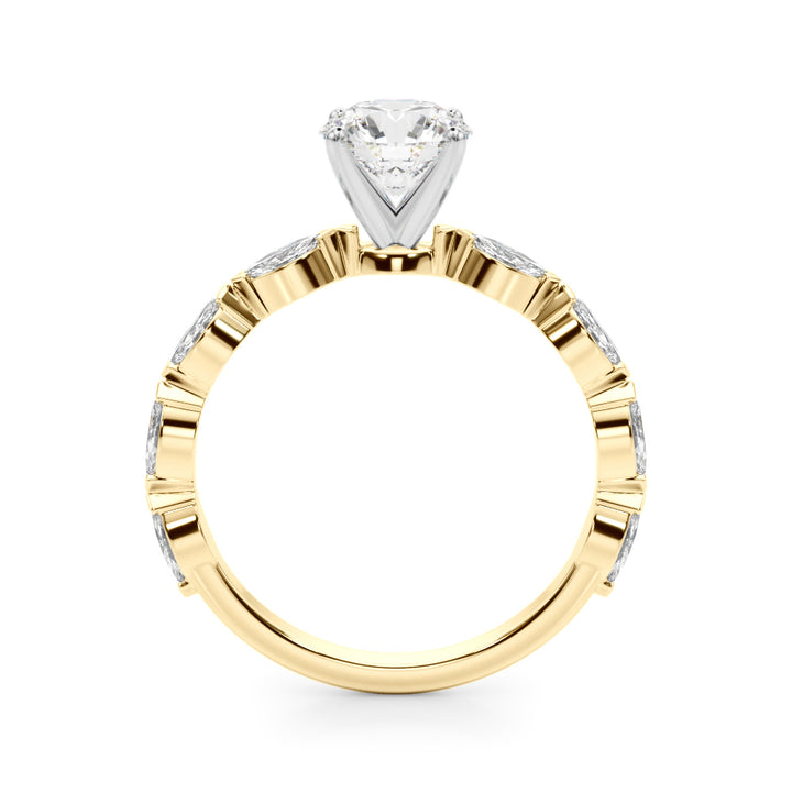 1.00CT 14K  Round Cut Diamond Engagement Ring With Bezel Set Marquise Sidestones - View 3