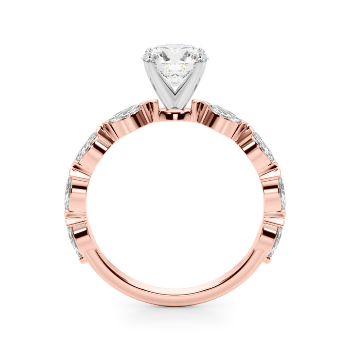 1.00CT 14K  Round Cut Diamond Engagement Ring With Bezel Set Marquise Sidestones - View 5