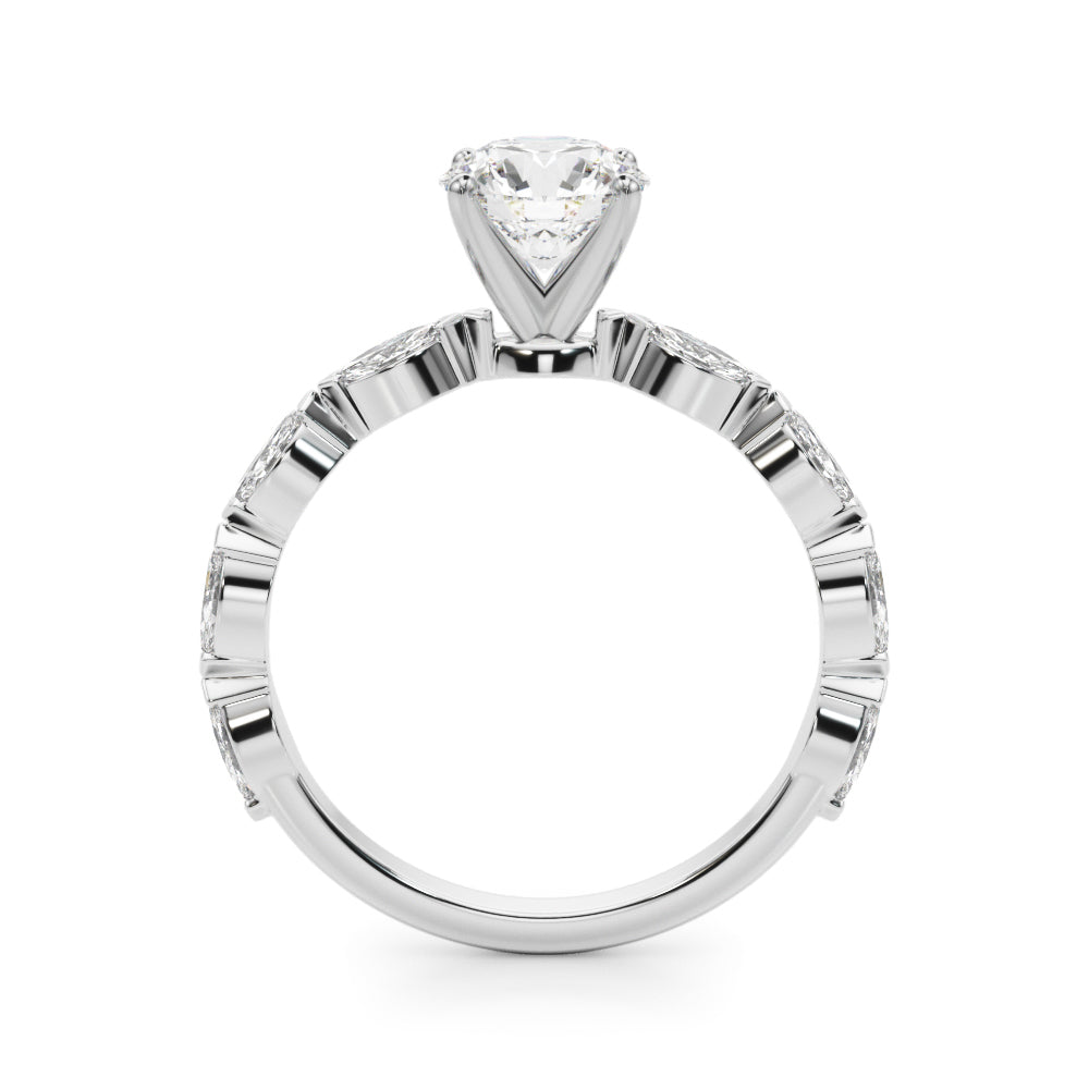 1.00CT 14K  Round Cut Diamond Engagement Ring With Bezel Set Marquise Sidestones - View 1