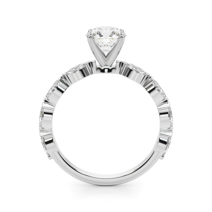 1.00CT 14K  Round Cut Diamond Engagement Ring With Bezel Set Marquise Sidestones - View 1