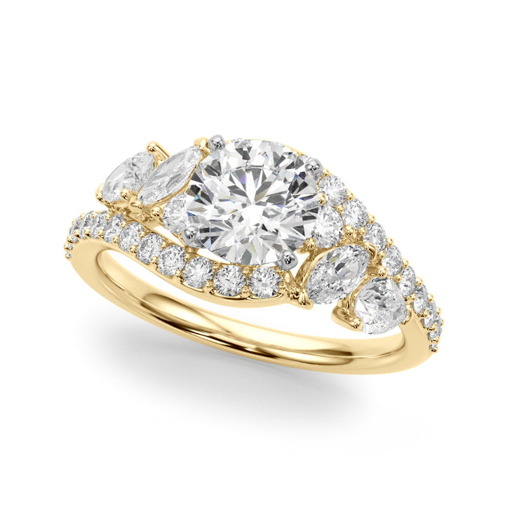 1.00CT 14K T Round Brilliant Cut Diamond Ring Accented With Marquise and Pear Shape Diamonds - View 2
