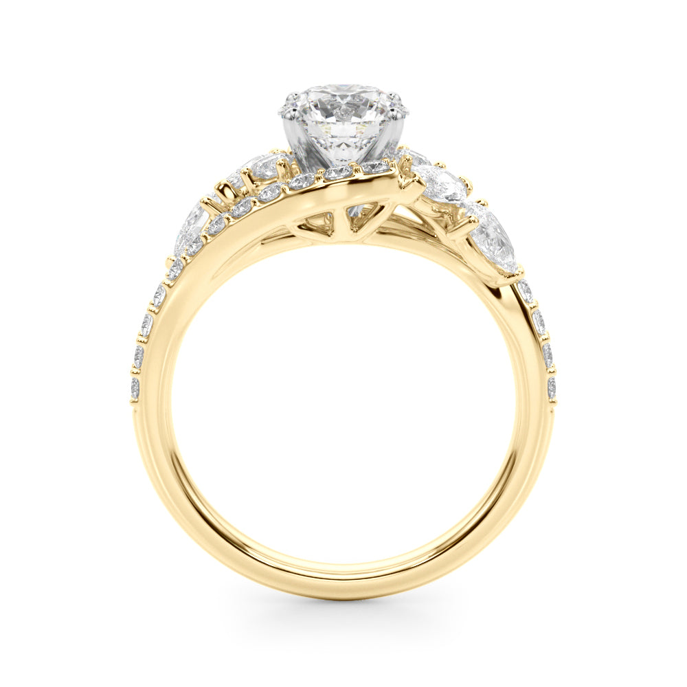 1.00CT 14K T Round Brilliant Cut Diamond Ring Accented With Marquise and Pear Shape Diamonds - View 3