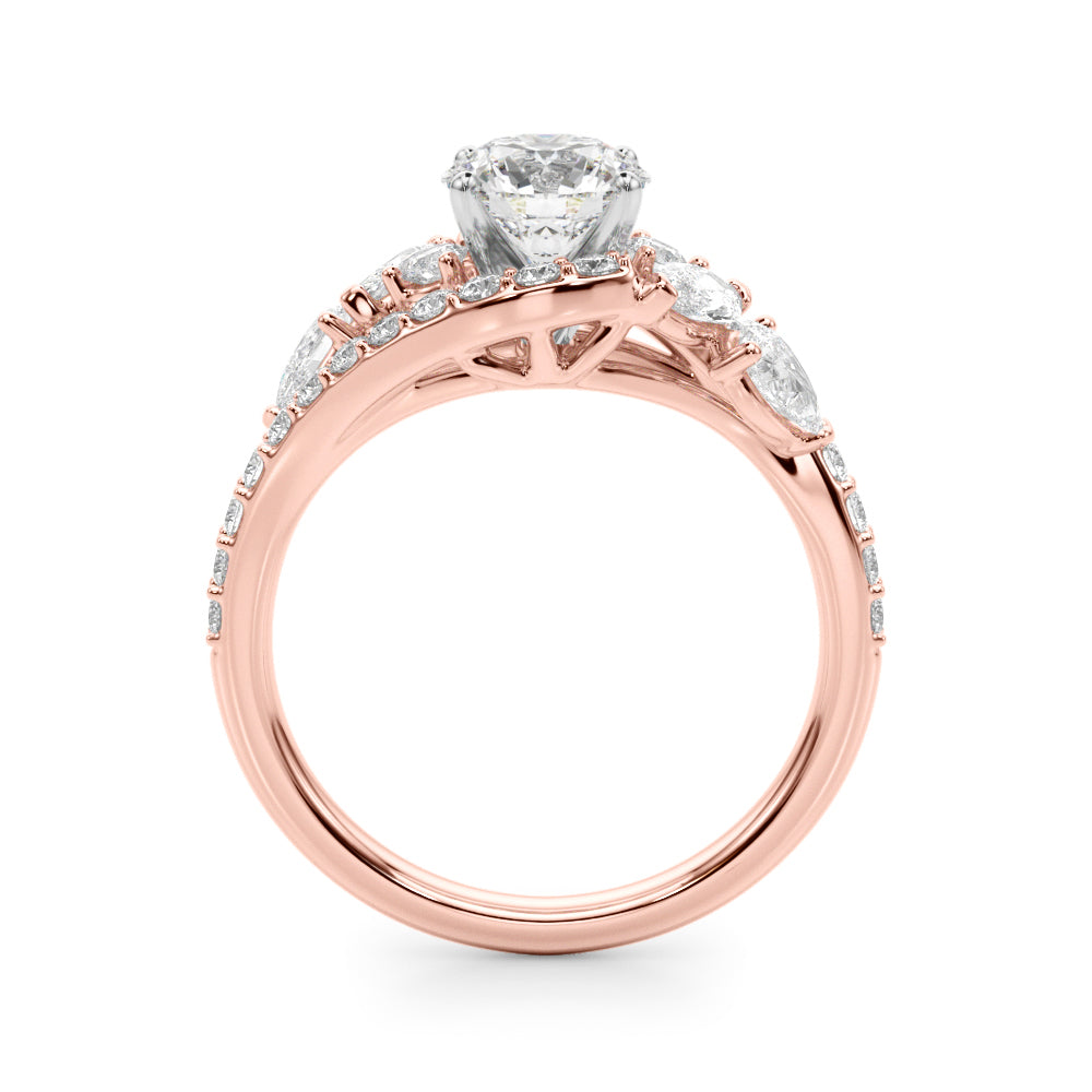 1.00CT 14K T Round Brilliant Cut Diamond Ring Accented With Marquise and Pear Shape Diamonds - View 5