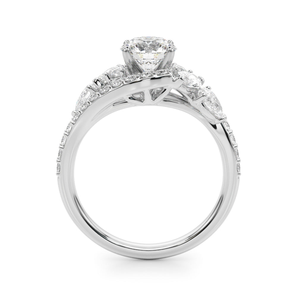 1.00CT 14K T Round Brilliant Cut Diamond Ring Accented With Marquise and Pear Shape Diamonds - View 1