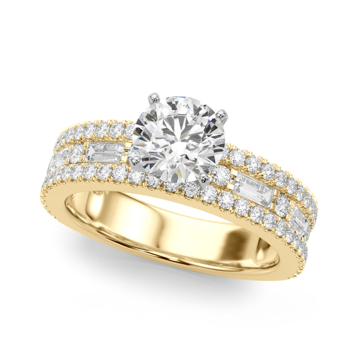 1.00CT 14K  Round Brilliant Diamond 3 Row Ring Design Accented With Baguette and Round Cut Diamonds - View 2