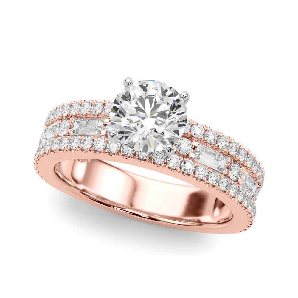 1.00CT 14K  Round Brilliant Diamond 3 Row Ring Design Accented With Baguette and Round Cut Diamonds - View 4