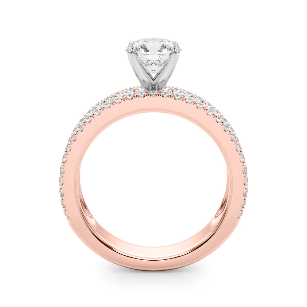 1.00CT 14K  Round Brilliant Diamond 3 Row Ring Design Accented With Baguette and Round Cut Diamonds - View 5