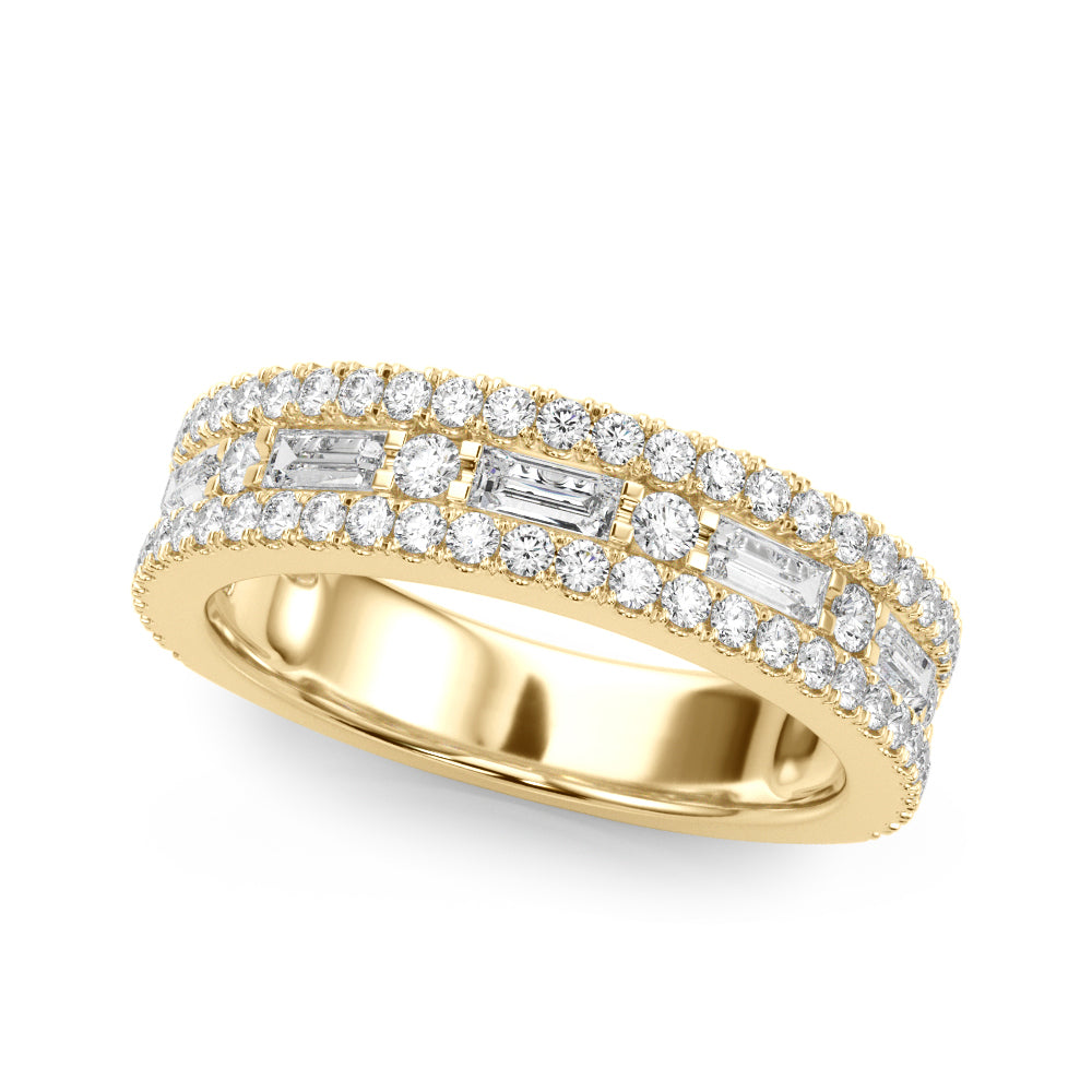 1.00CTW 14K  Gold Multi Row Diamond Band With Baguette and Round Brilliant Cut Diamonds