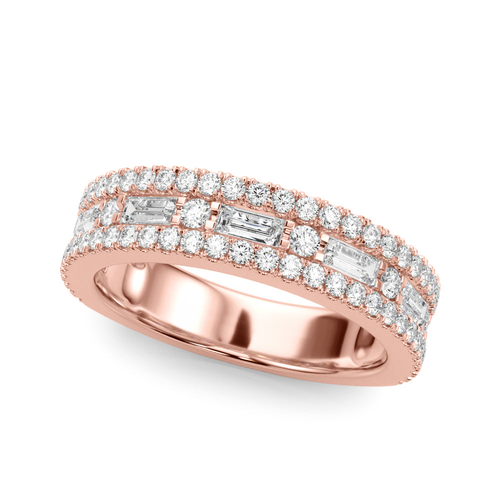 1.00CTW 14K  Gold Multi Row Diamond Band With Baguette and Round Brilliant Cut Diamonds