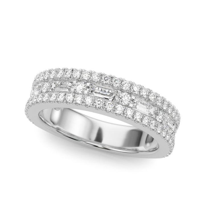 1.00CTW 14K  Gold Multi Row Diamond Band With Baguette and Round Brilliant Cut Diamonds