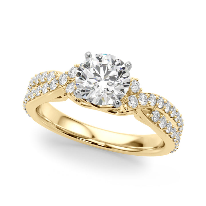 1.00CT Round Brilliant Cut Diamond Ring With a Double Row of Diamonds On The Shoulders