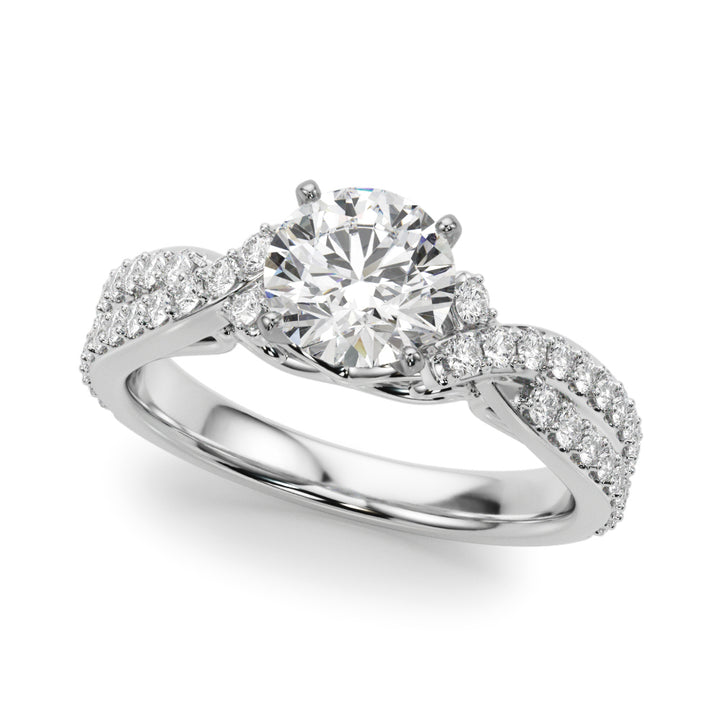 1.00CT Round Brilliant Cut Diamond Ring With a Double Row of Diamonds On The Shoulders