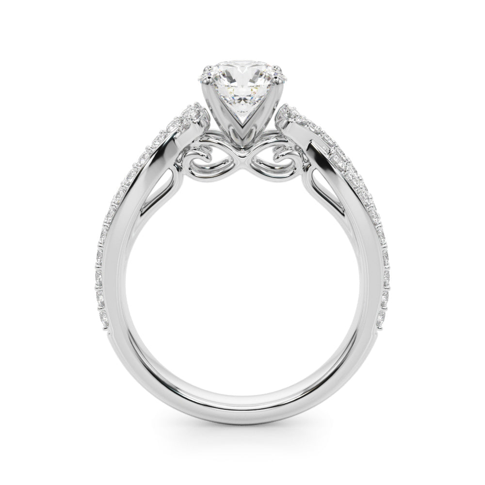 1.00CT Round Brilliant Cut Diamond Ring With a Double Row of Diamonds On The Shoulders