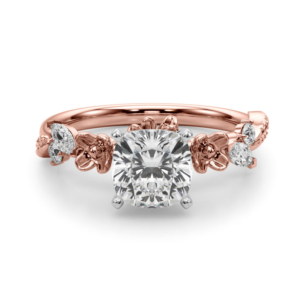 1.00CT 14K Cushion Cut Floral Accent Engagement Ring - View 8