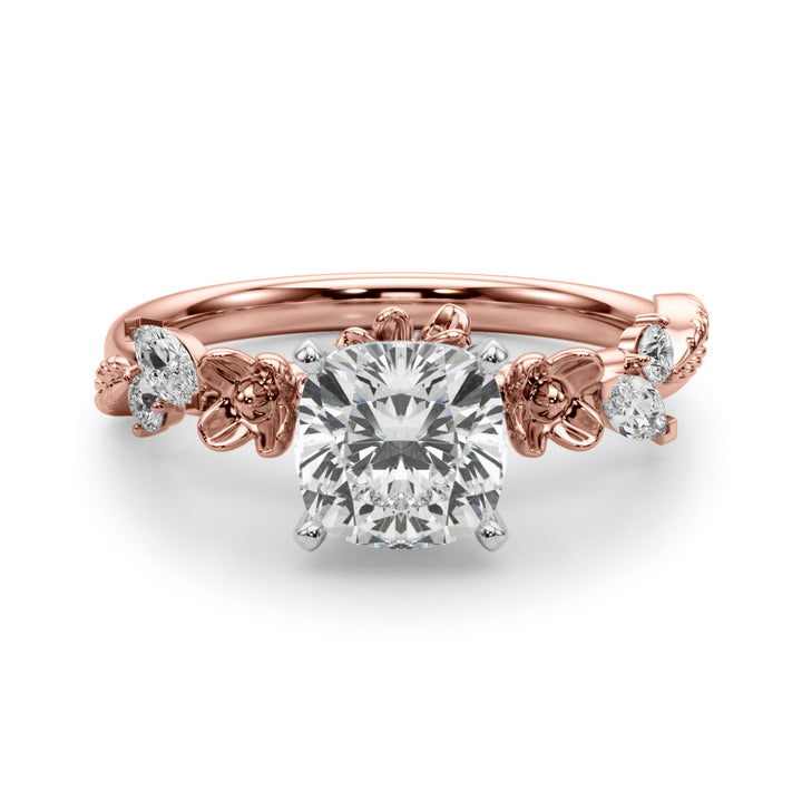 1.00CT 14K Cushion Cut Floral Accent Engagement Ring - View 8