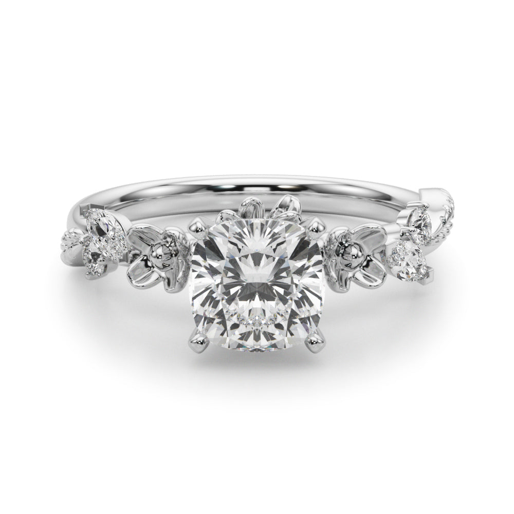 1.00CT 14K Cushion Cut Floral Accent Engagement Ring - View 2