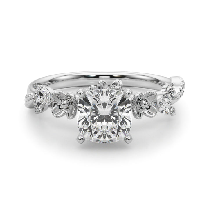 1.00CT 14K Cushion Cut Floral Accent Engagement Ring - View 2