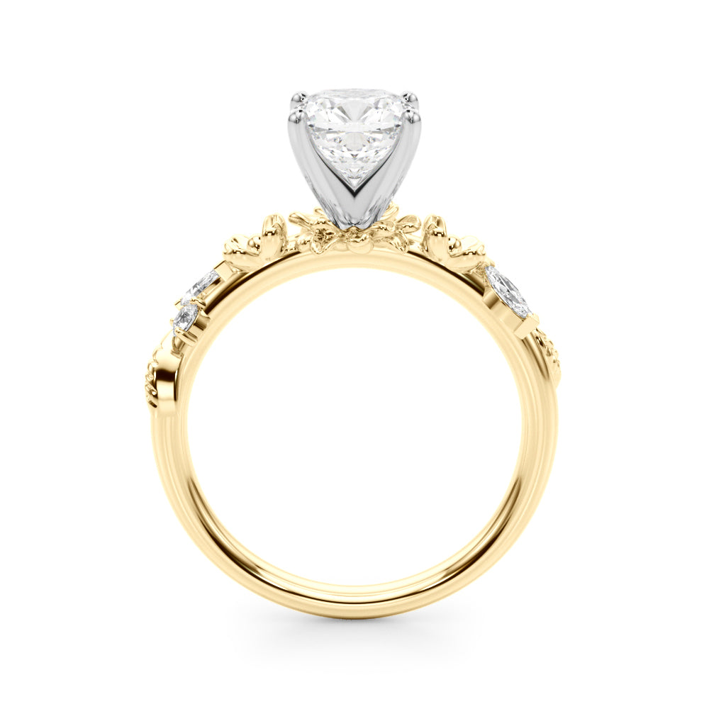 1.00CT 14K Cushion Cut Floral Accent Engagement Ring - View 4