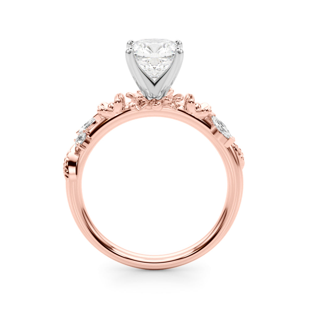 1.00CT 14K Cushion Cut Floral Accent Engagement Ring - View 7