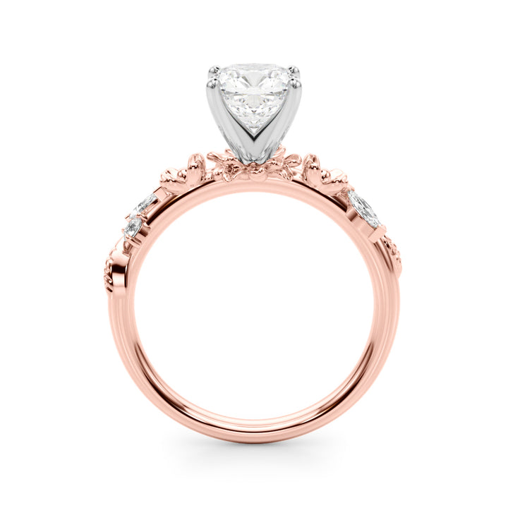 1.00CT 14K Cushion Cut Floral Accent Engagement Ring - View 7