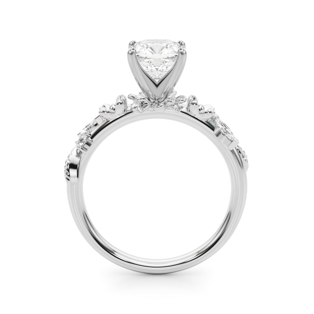 1.00CT 14K Cushion Cut Floral Accent Engagement Ring - View 1
