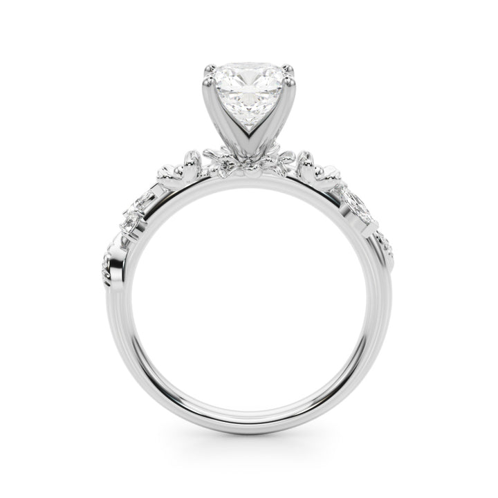 1.00CT 14K Cushion Cut Floral Accent Engagement Ring - View 1