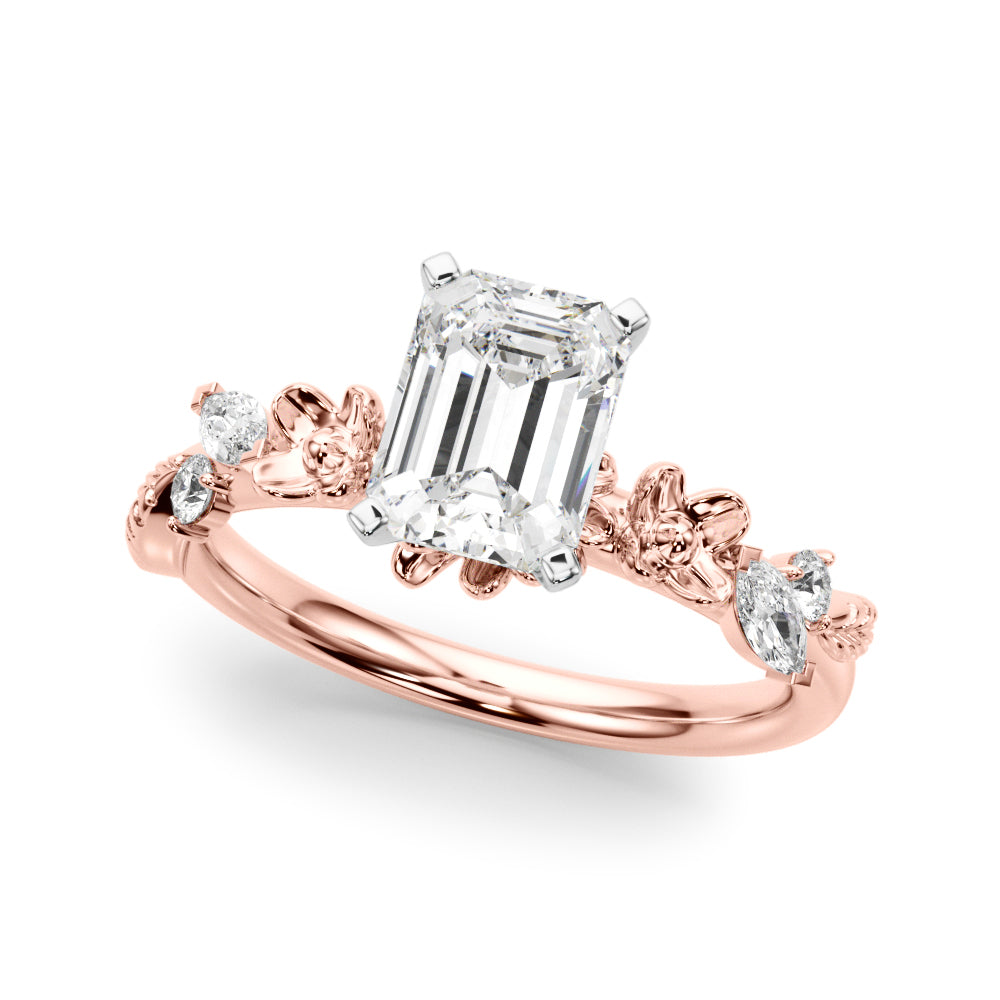 1.00CT 14K Emerald Cut Floral Accent Engagement Ring - View 6