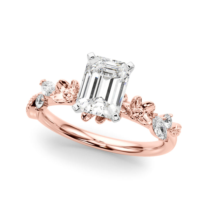 1.00CT 14K Emerald Cut Floral Accent Engagement Ring - View 6