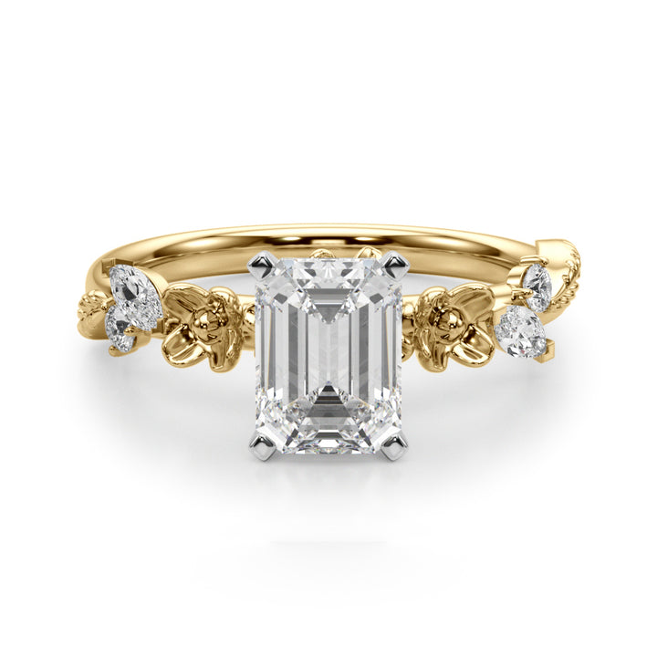 1.00CT 14K Emerald Cut Floral Accent Engagement Ring - View 5