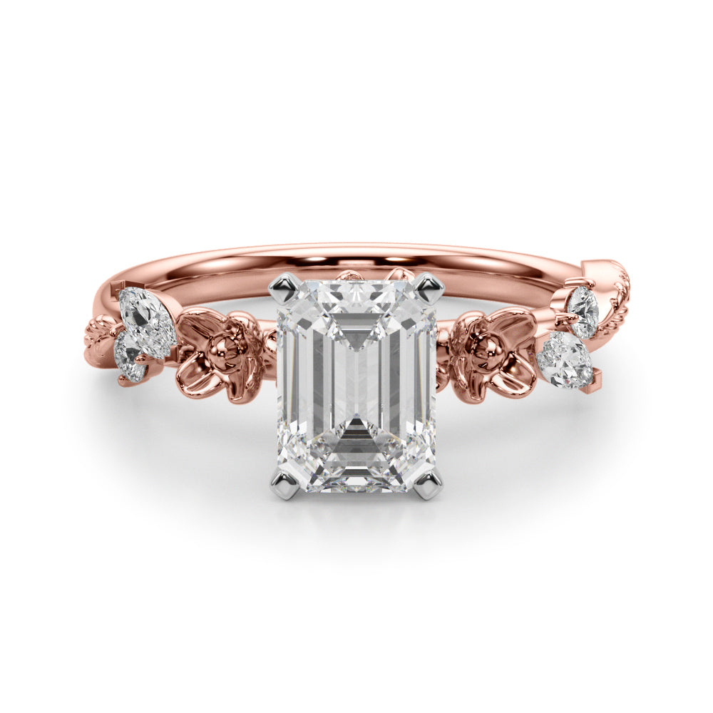 1.00CT 14K Emerald Cut Floral Accent Engagement Ring - View 8