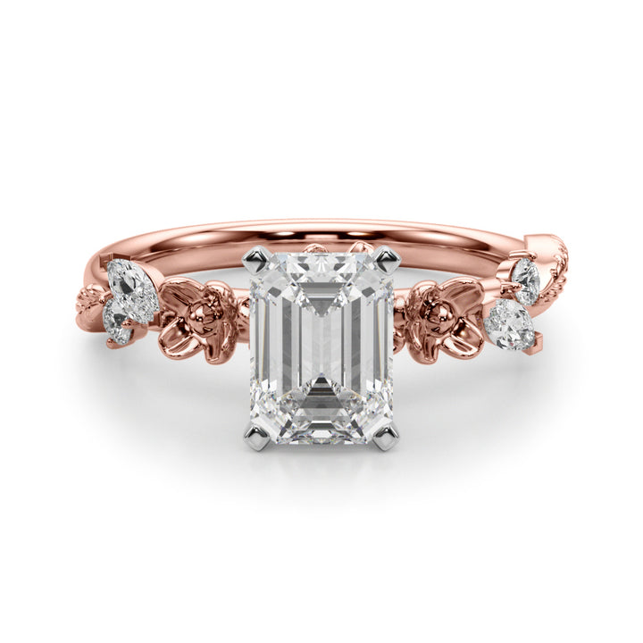 1.00CT 14K Emerald Cut Floral Accent Engagement Ring - View 8