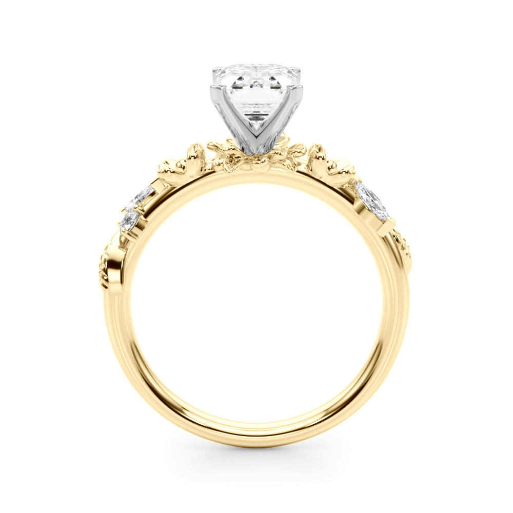 1.00CT 14K Emerald Cut Floral Accent Engagement Ring - View 4