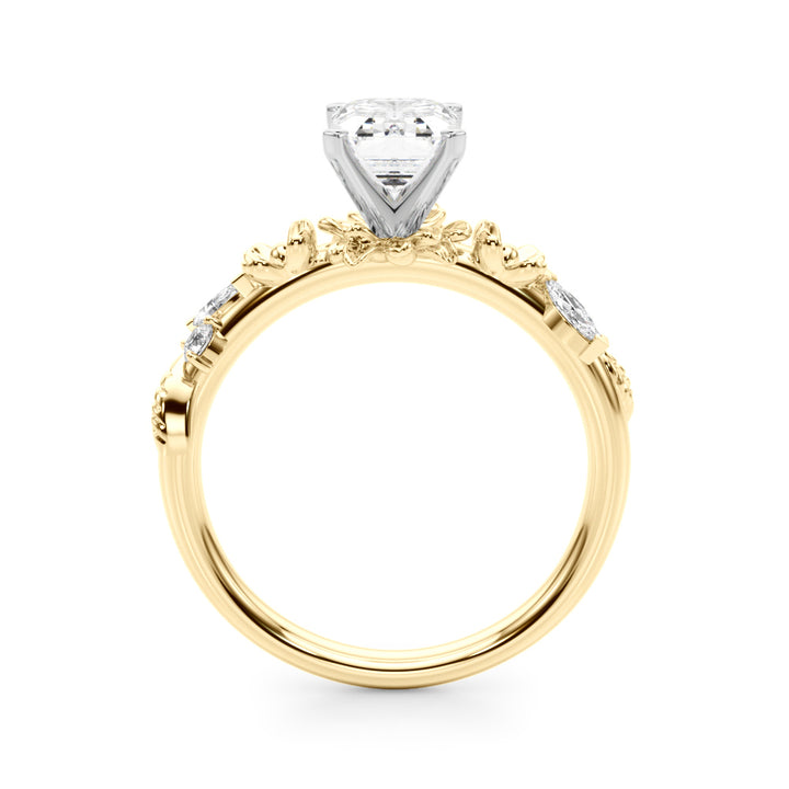 1.00CT 14K Emerald Cut Floral Accent Engagement Ring - View 4