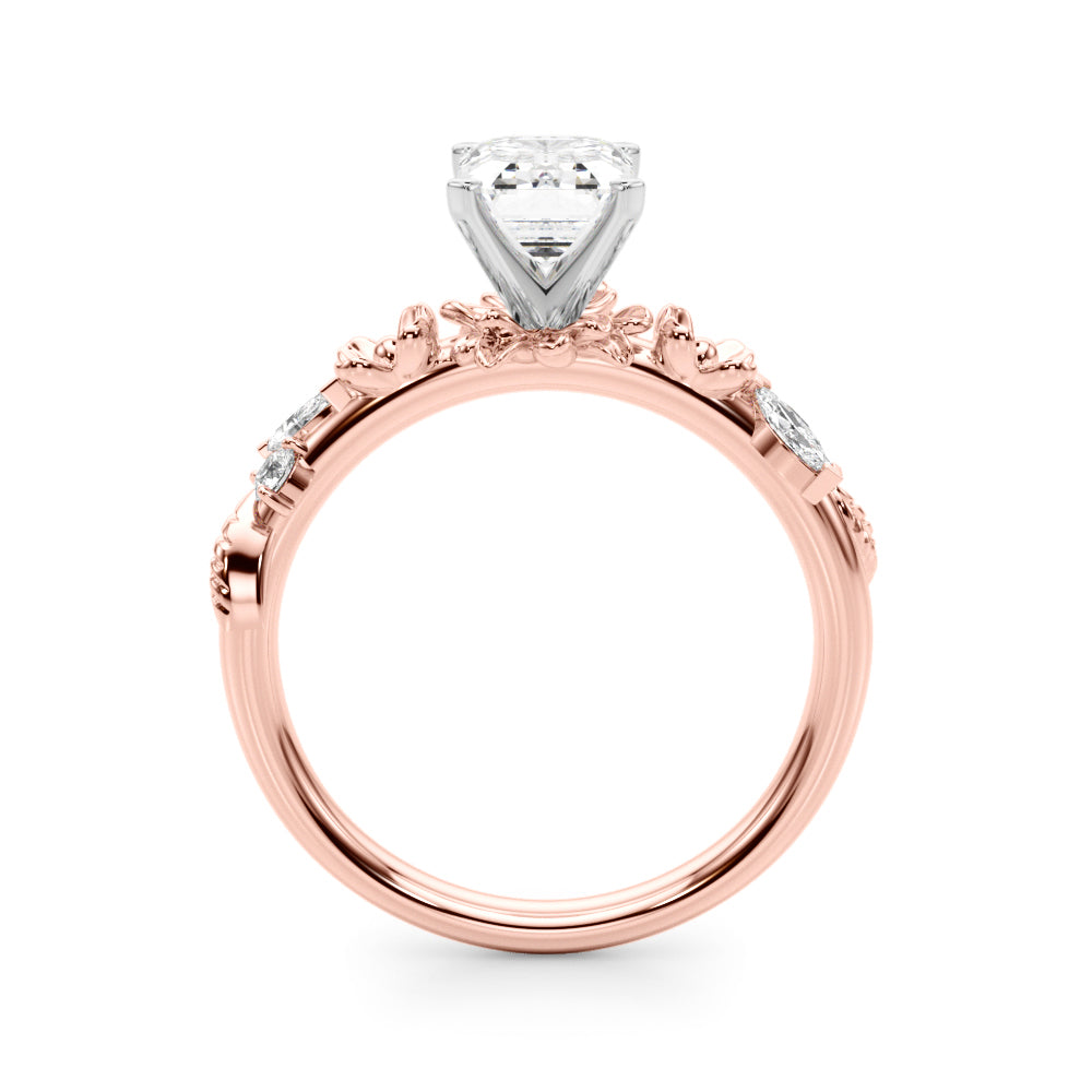 1.00CT 14K Emerald Cut Floral Accent Engagement Ring - View 7
