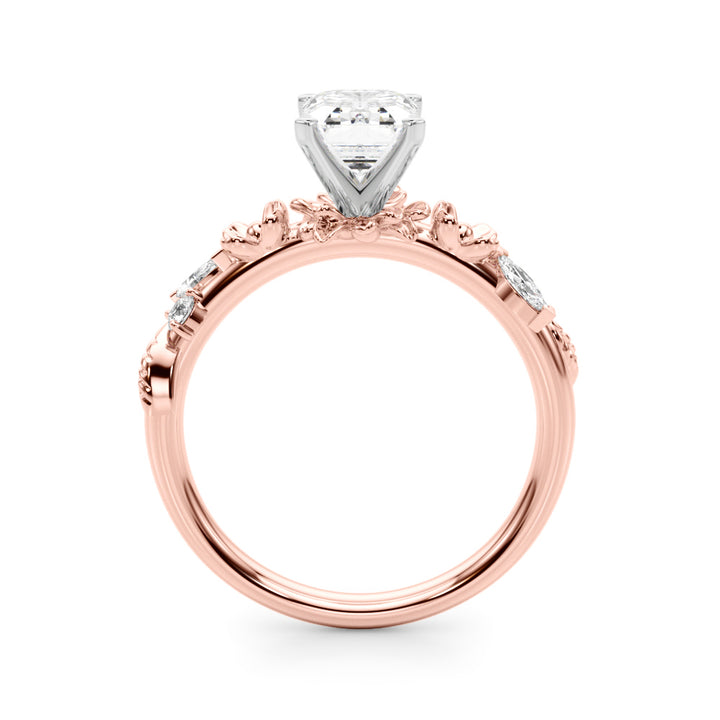 1.00CT 14K Emerald Cut Floral Accent Engagement Ring - View 7