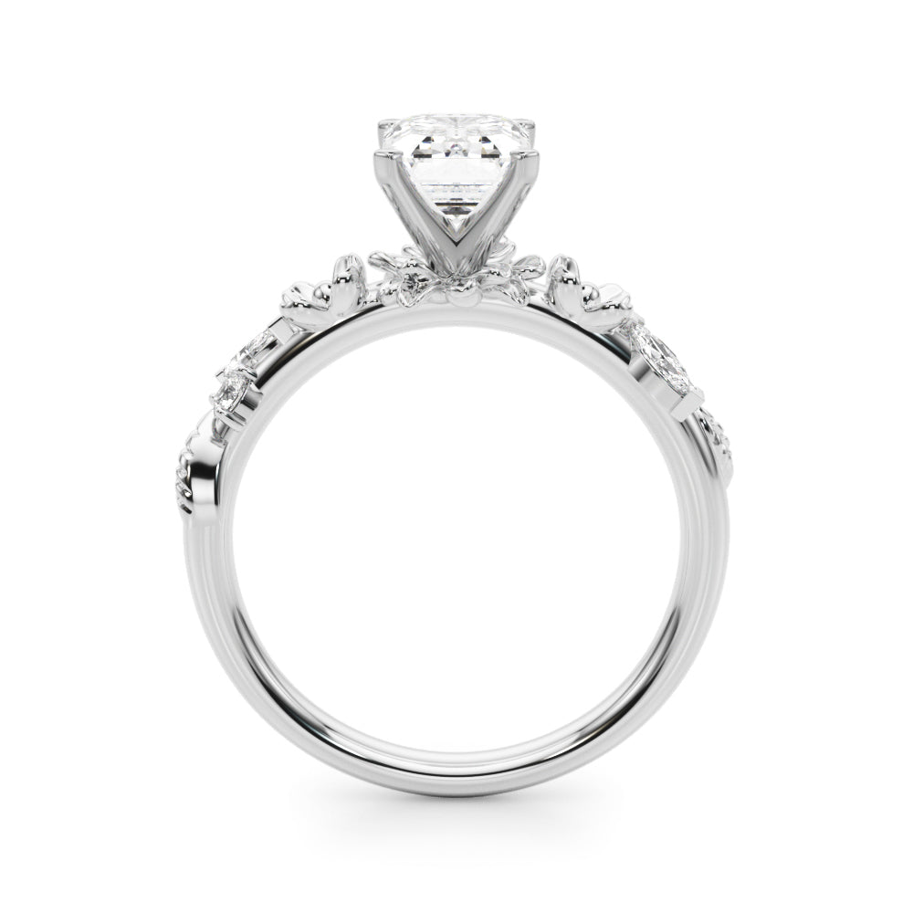 1.00CT 14K Emerald Cut Floral Accent Engagement Ring - View 1