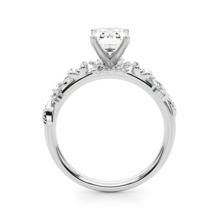 1.00CT 14K Emerald Cut Floral Accent Engagement Ring - View 1