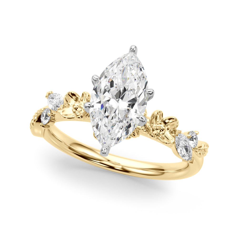 1.00CT 14K Marquise Cut Floral Accent Engagement Ring - View 6