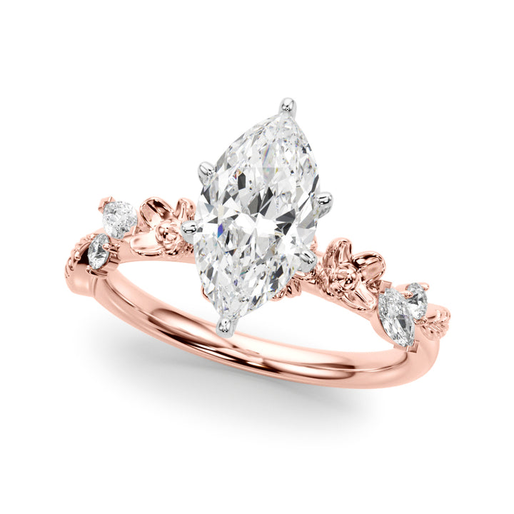 1.00CT 14K Marquise Cut Floral Accent Engagement Ring - View 3