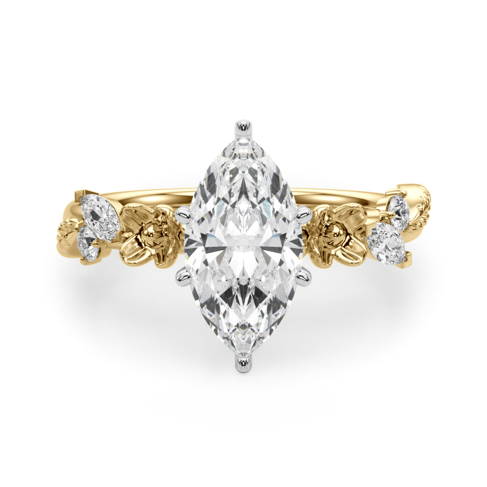 1.00CT 14K Marquise Cut Floral Accent Engagement Ring - View 8