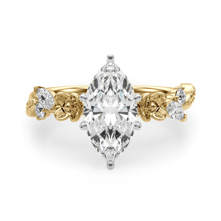 1.00CT 14K Marquise Cut Floral Accent Engagement Ring - View 8
