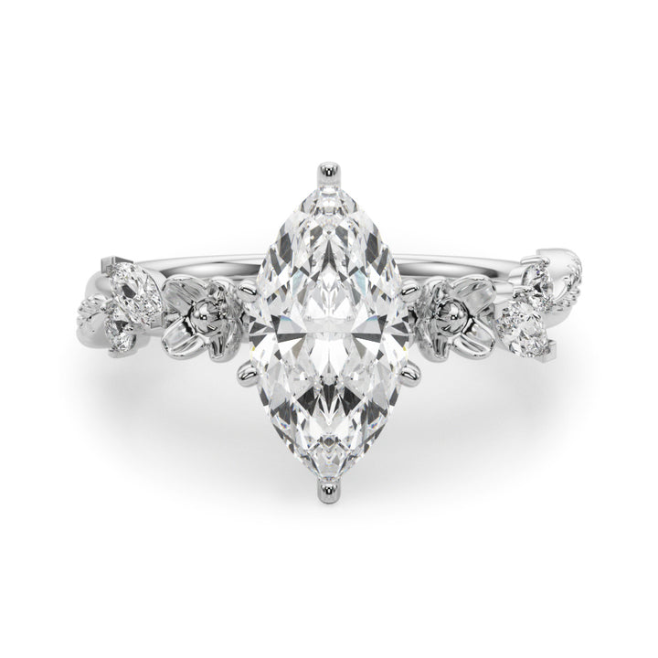 1.00CT 14K Marquise Cut Floral Accent Engagement Ring - View 2
