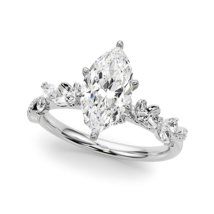 1.00CT 14K Marquise Cut Floral Accent Engagement Ring