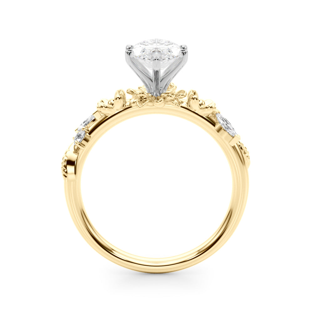 1.00CT 14K Marquise Cut Floral Accent Engagement Ring - View 7